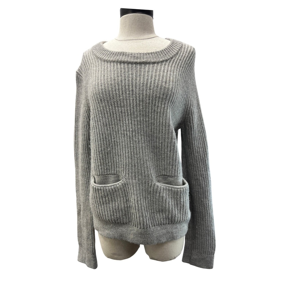 AYR Sweater Womens Medium Gray Excellent Shaker Rib Knit Front Pockets Pullover